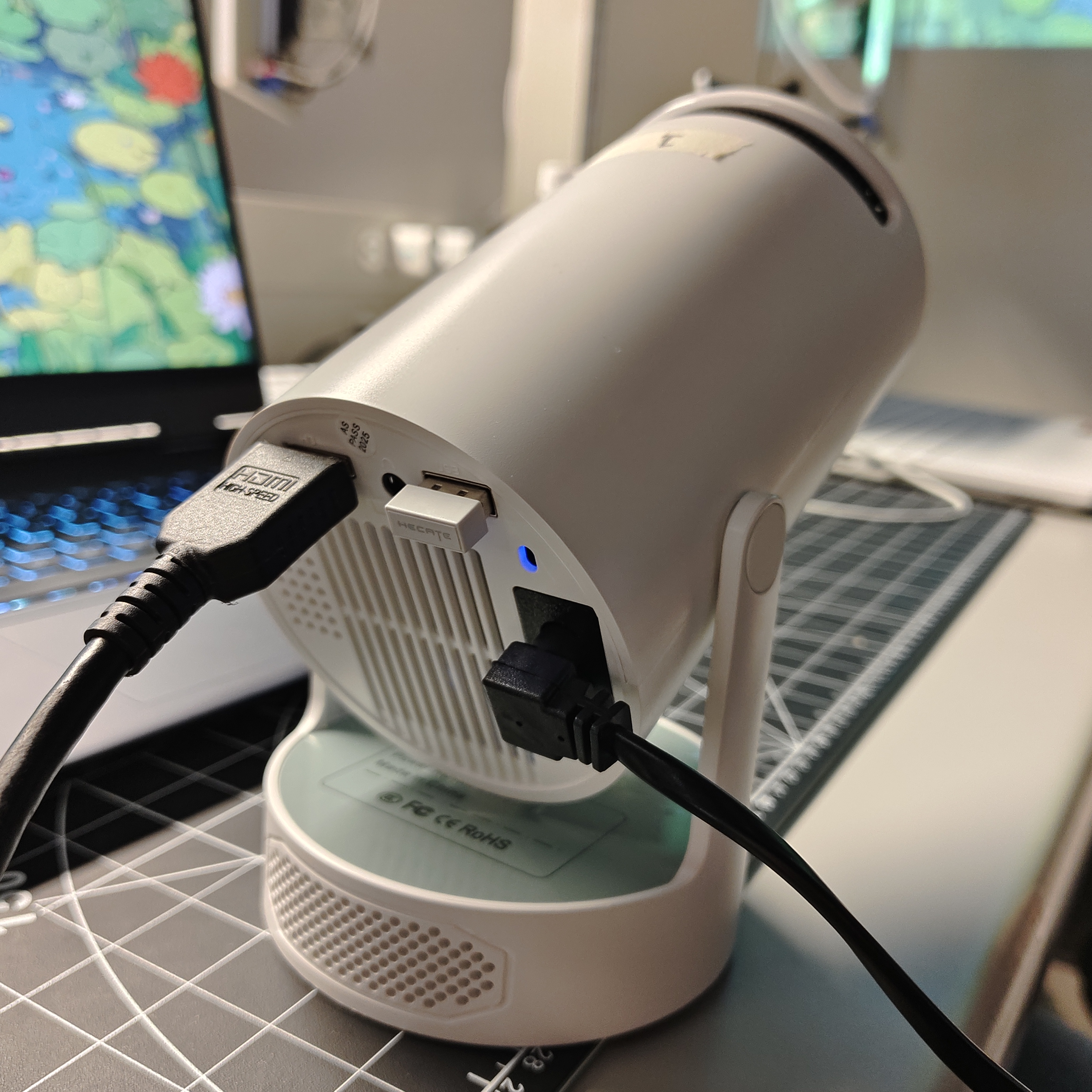 This is another projector we tried. I found that it can connect to my mouse if I plug the usb in it. 